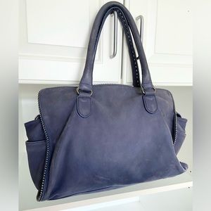 Diane Von Furstenberg Navy Blue Leather Satchel With Crossbody Strap